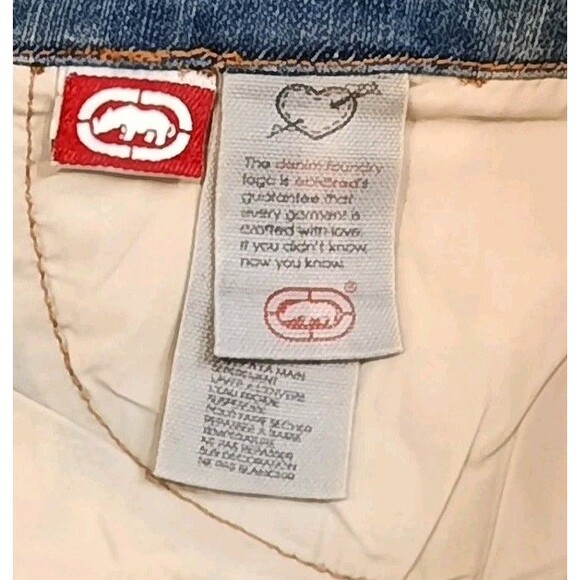 NEW Vtg Y2k Ecko Red Denim Jean Low Rise Mini Skirt Rivet Distress Frayed Hem 11 - Picture 6 of 8